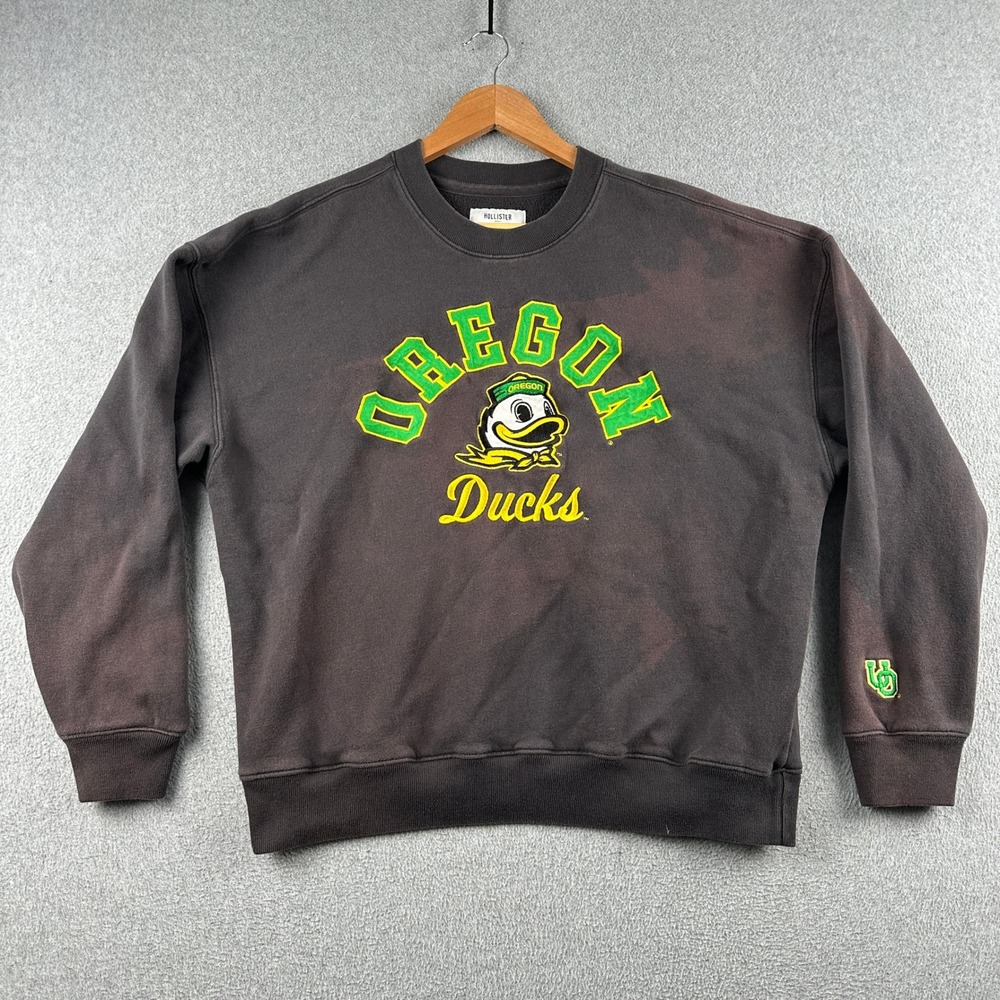 Oregon Ducks Sweatshirt Mens M Black NCAA Football Boxy Fit Hollister Blue 84